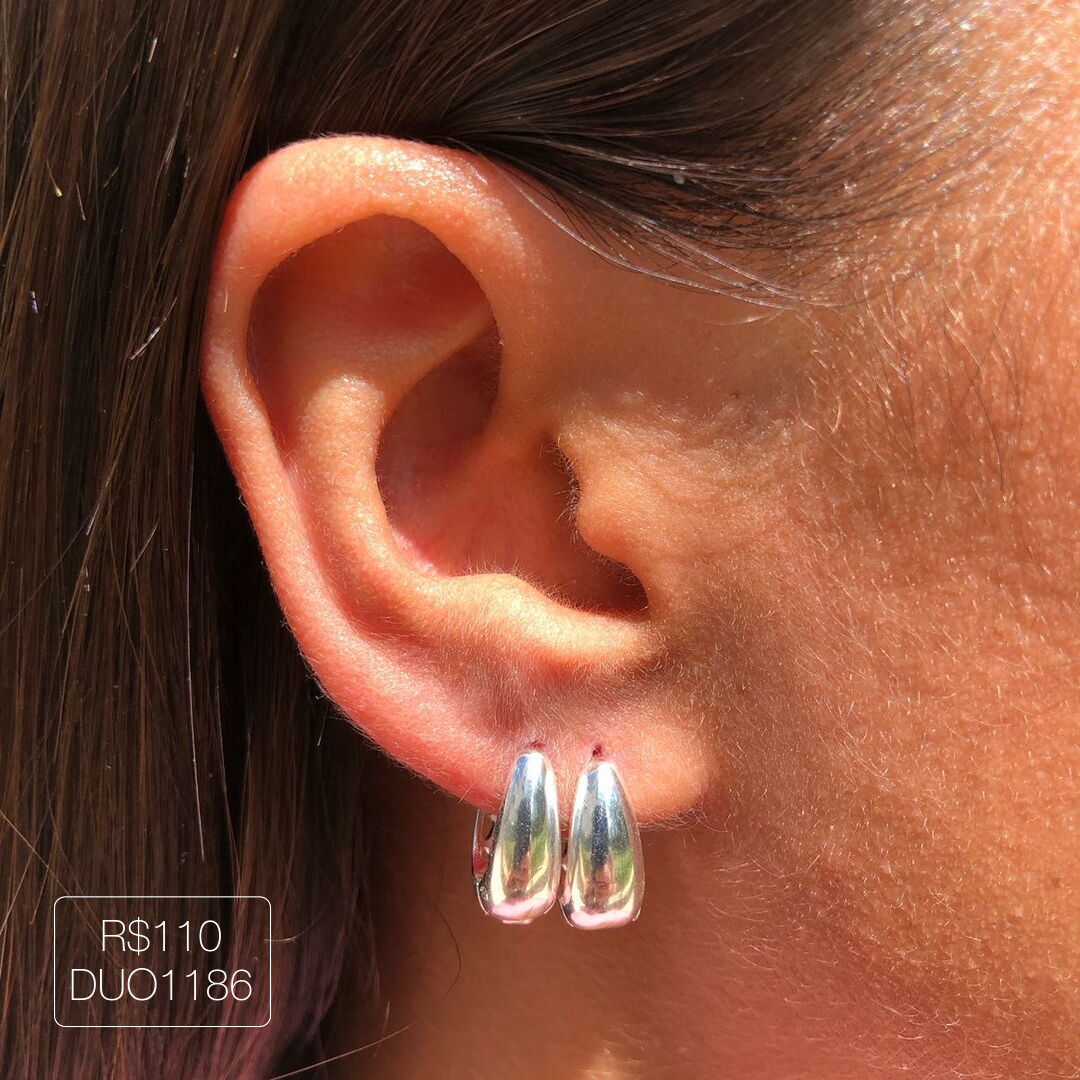 Duo Argola Lisa Alongada Prateada